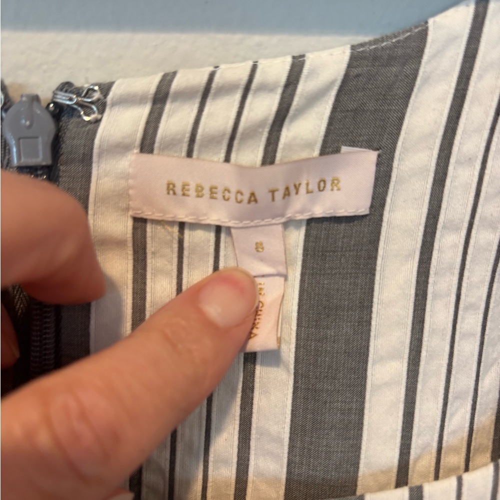 Rebecca Taylor Gray and White Striped Puff Sleeve Blouse - Picture 3 of 4